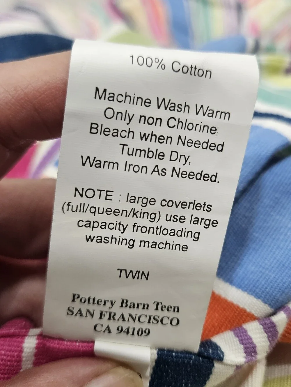 Pottery Barn Teen Saylor Stripe TWIN DUVET Thick Organic Cotton Multicolor DORM